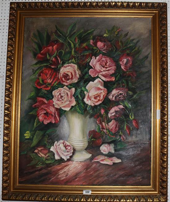 Oil still life roses, Charles Arnold(-)